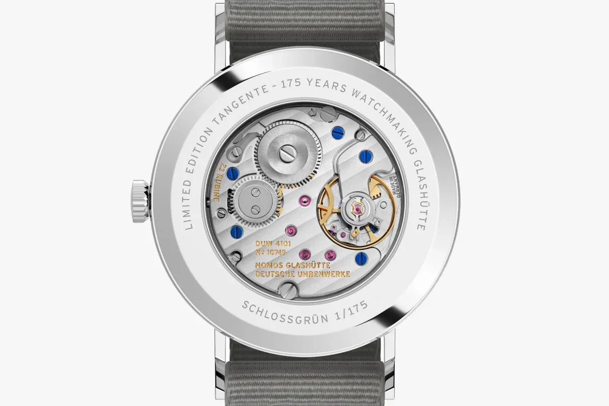 Nomos Tangente 38 Date Schlossgrün case back