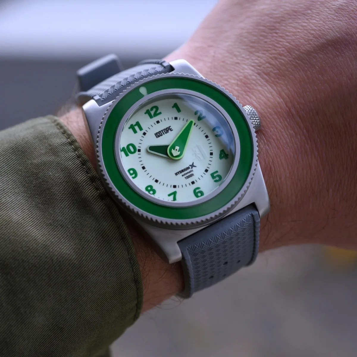 Isotope HydiumX exit sign inspired dial