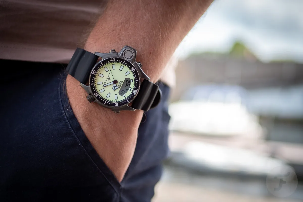 Close up of Citizen Promaster bezel and dial