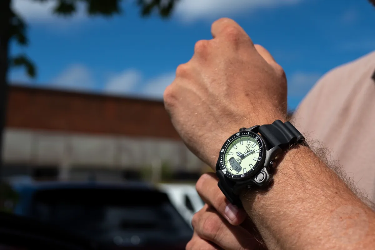 Citizen Promaster on wrist with digital display