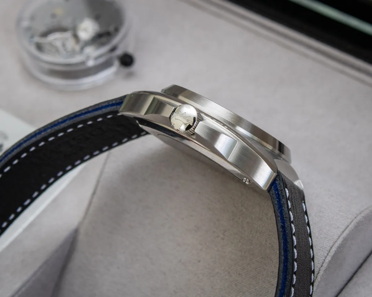 Side view of Delma 1924 Tourbillon's stainless steel case