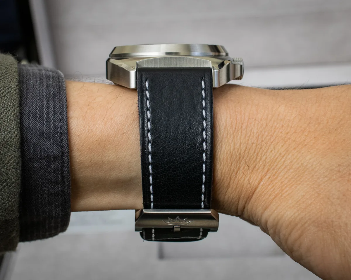 Delma 1924 Tourbillon's matte black dial with luminescent indices