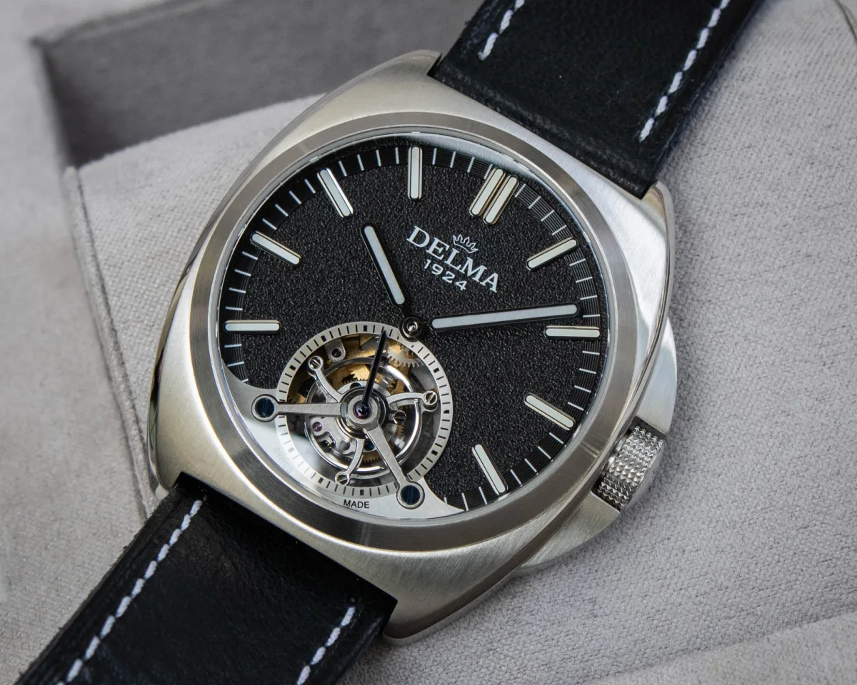 Detailed view of Delma 1924 Tourbillon's tourbillon mechanism