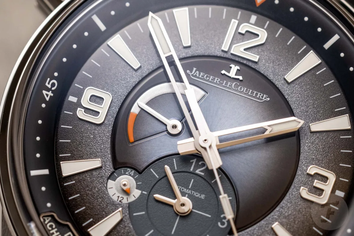 Close-up of Jaeger-LeCoultre Polaris Geographic dial and hands
