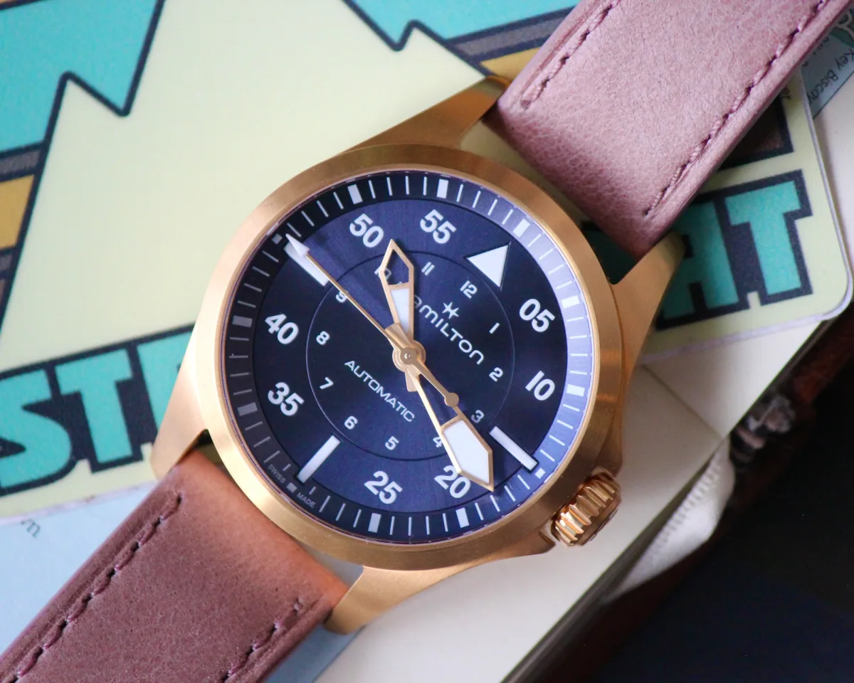 Hamilton Khaki Aviation Pilot Auto's open case back with visible movement