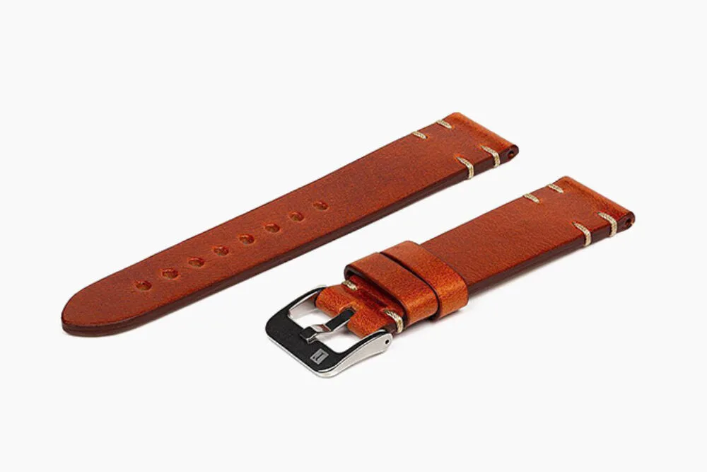 ColaReb Siracusa leather watch strap with contrasting stitching