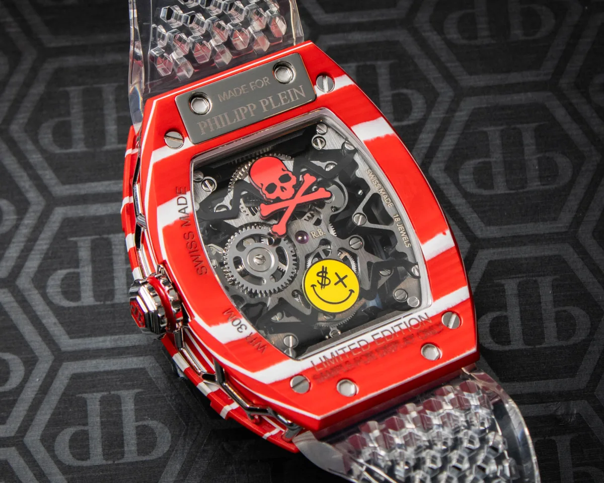 Hexagonal frame design on Philipp Plein Crypto King Flying Tourbillon
