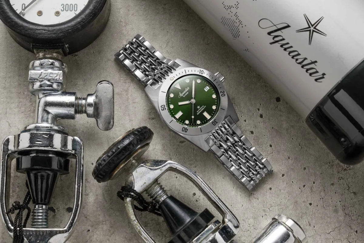 Aquastar Model 60 close-up on wrist