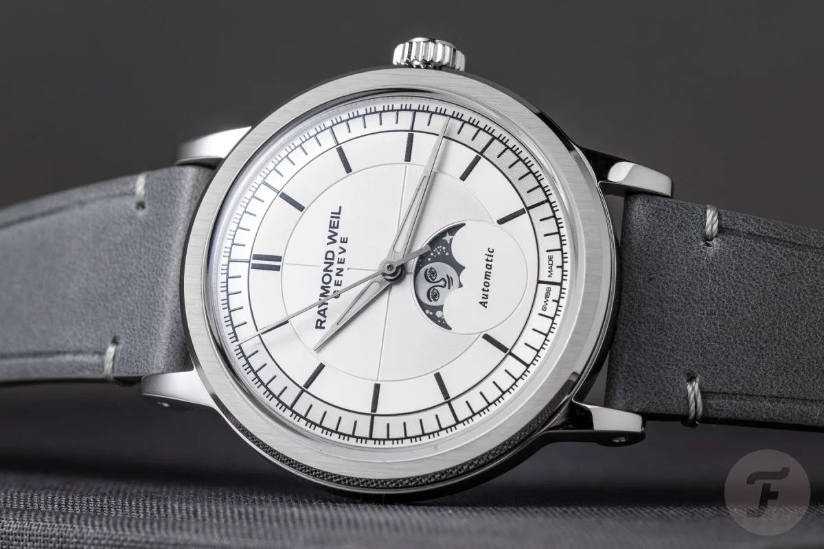 Raymond Weil Millesime on wrist with detailed bezel