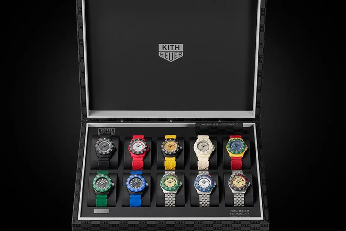 Joint model of TAG Heuer Formula 1 × Kith available at both brands