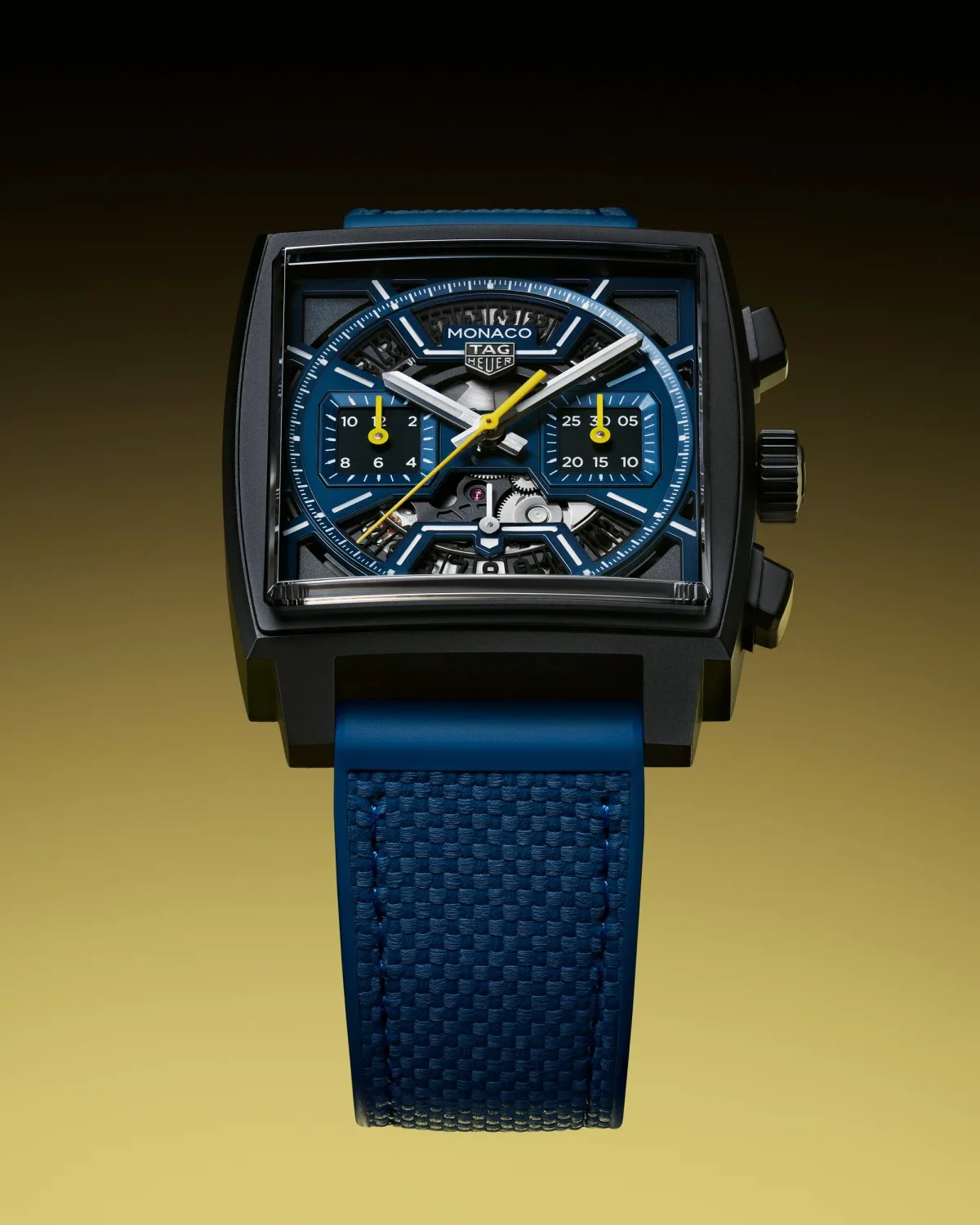 TAG Heuer Monaco on blue leather and rubber strap