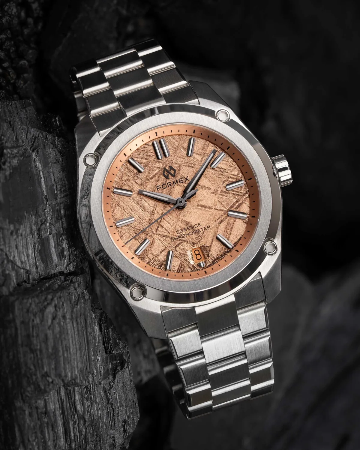 Formex Essence 39mm Space Gold watch with meteorite dial