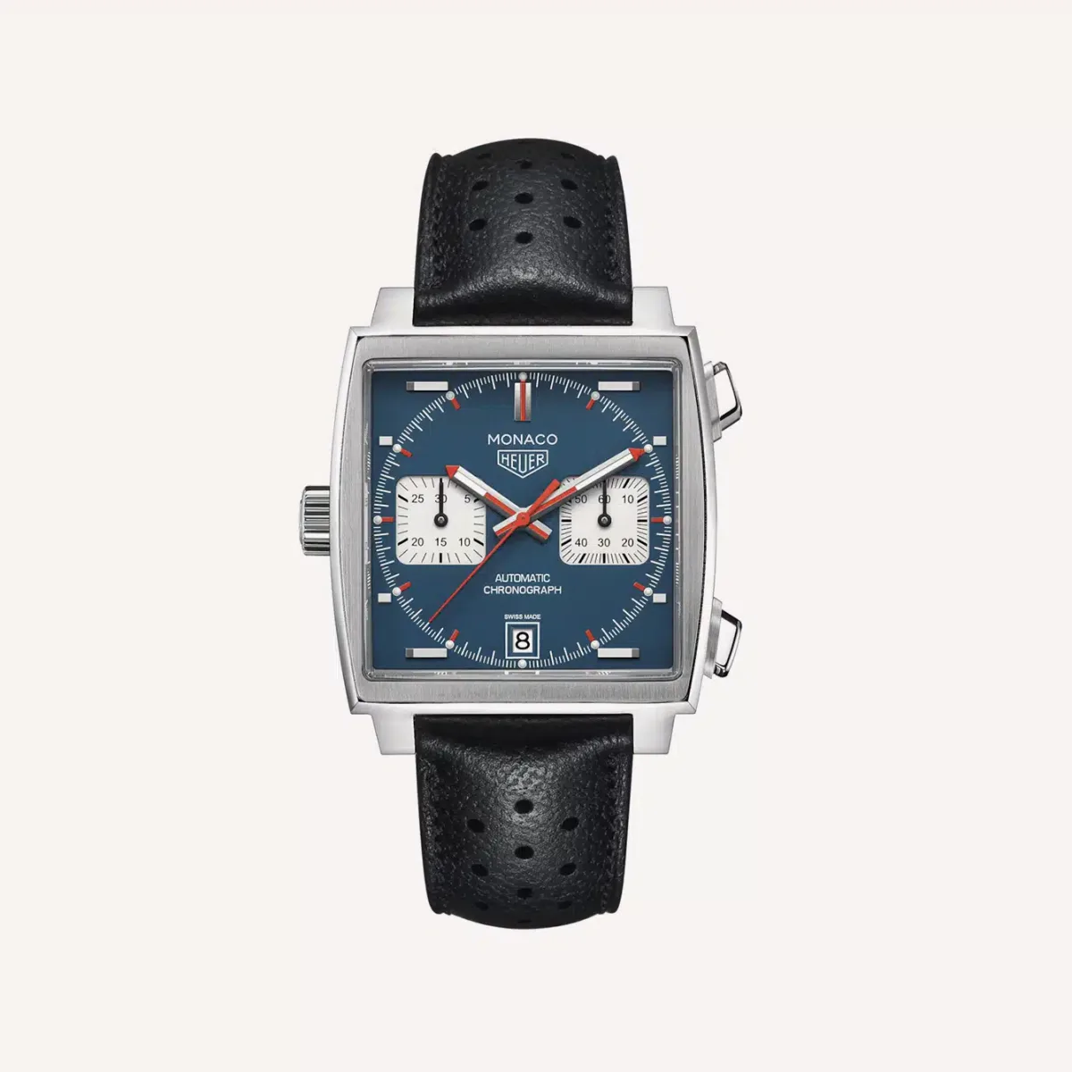TAG Heuer Monaco Calibre 11 watch with blue dial and red accents