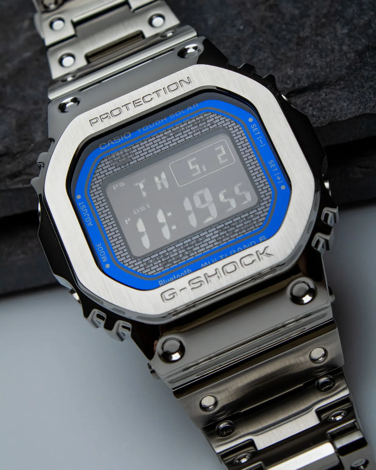 Casio G-Shock GMWB5000D-2 showing its negative LCD dial