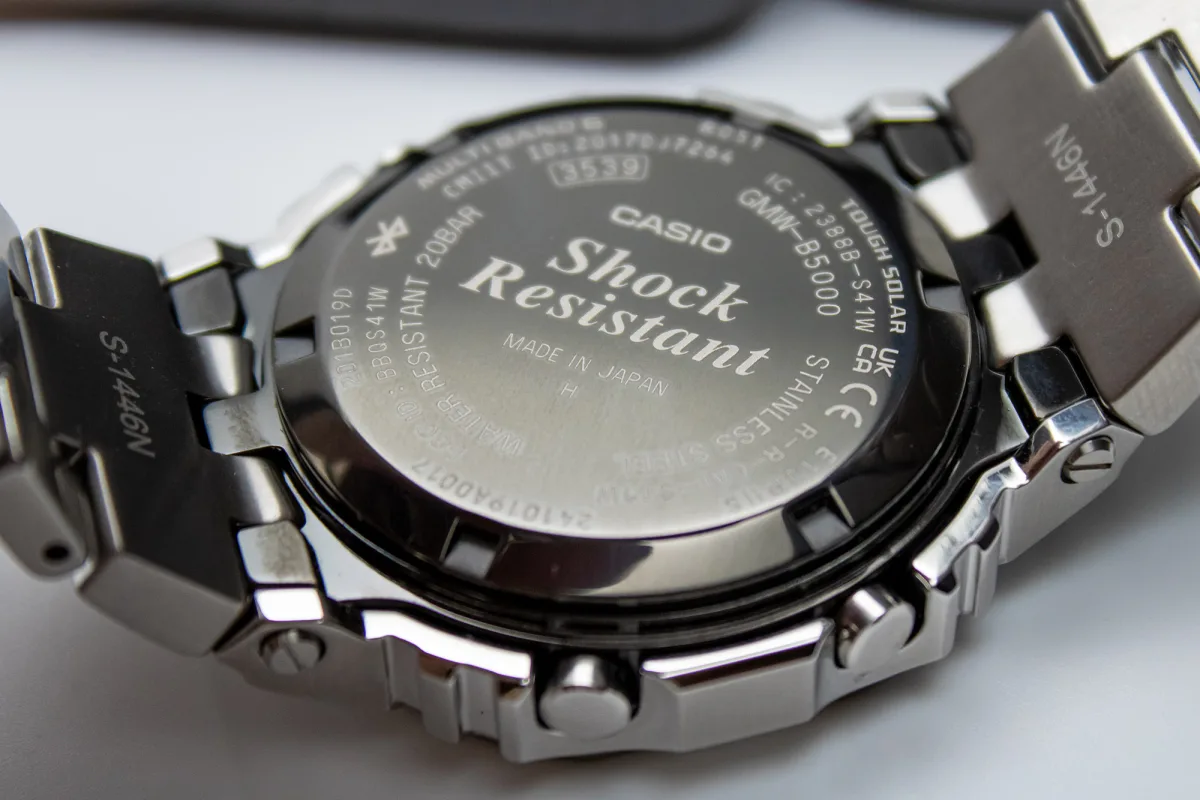Detailed view of the Casio G-Shock GMWB5000D-2's cobalt-blue inner bezel