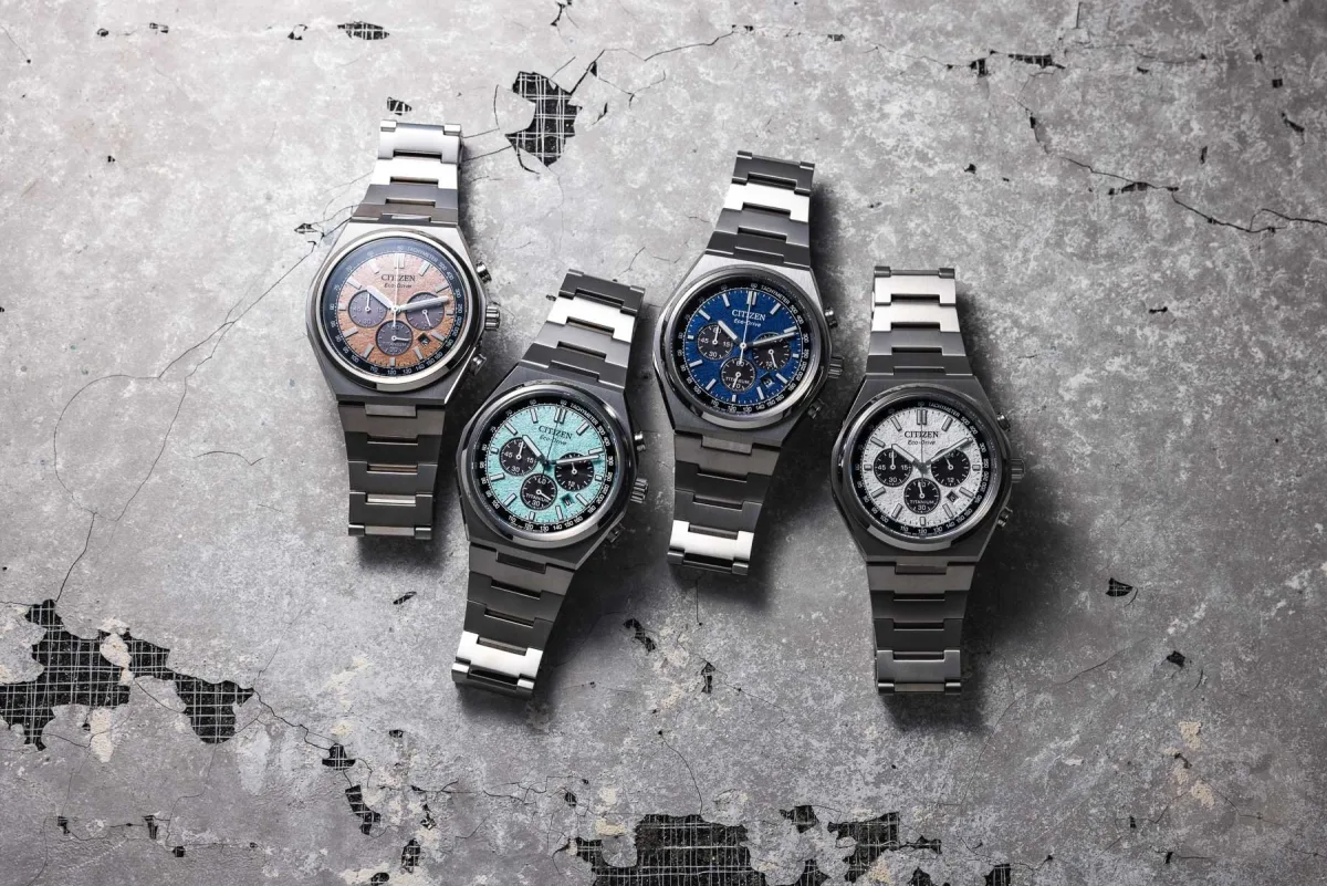 Citizen Super Titanium Eco-Drive Day-Date watches on display