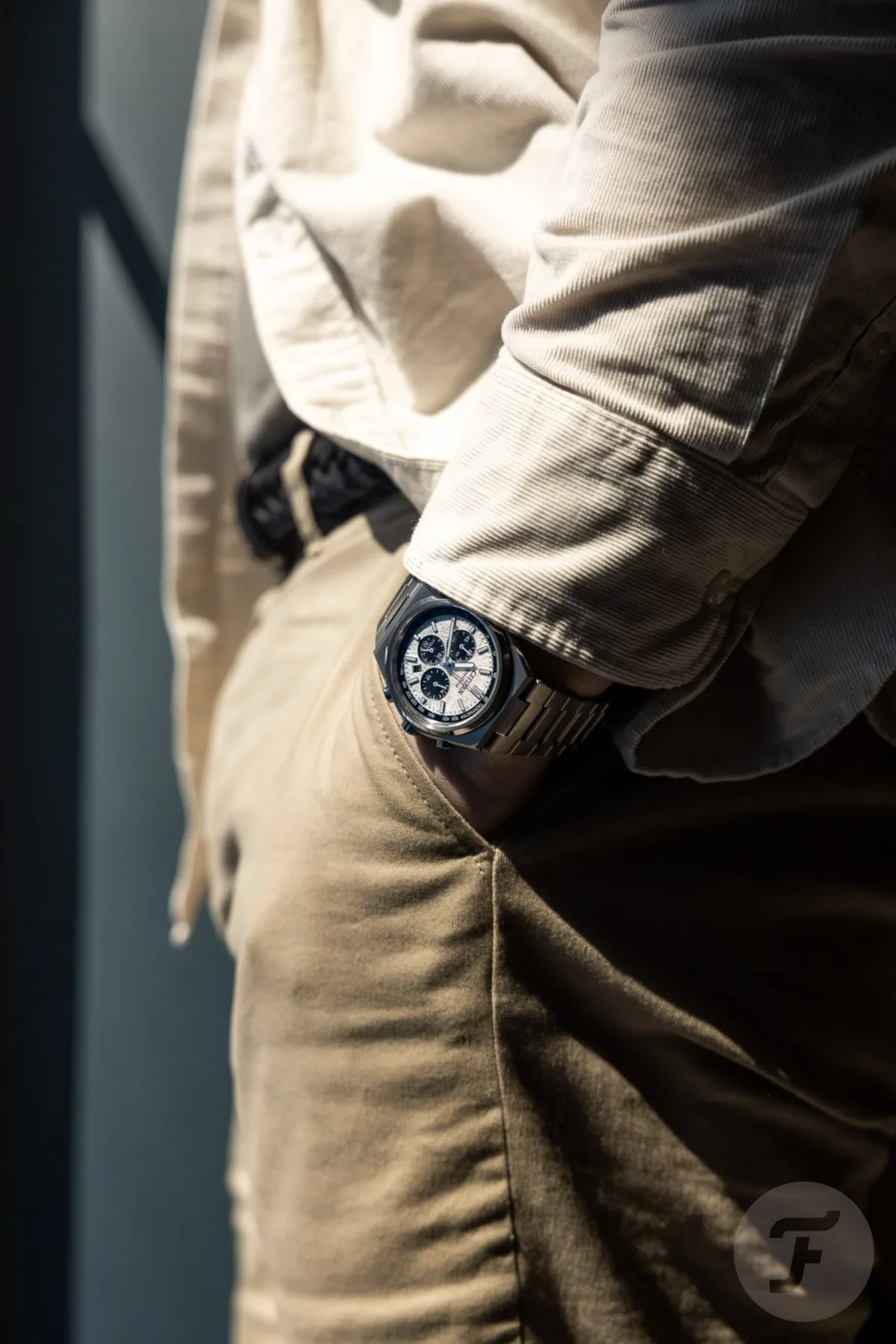 Chronograph function buttons on Citizen Super Titanium Eco-Drive Chrono