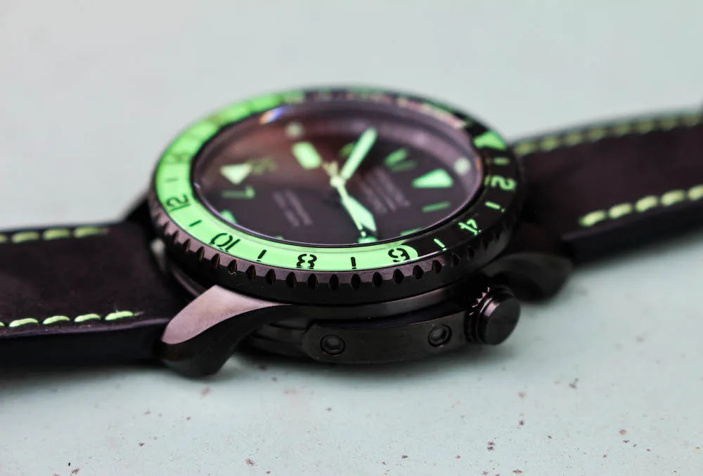 Dial detail of Bremont X Bamford Aurora Supermarine GMT