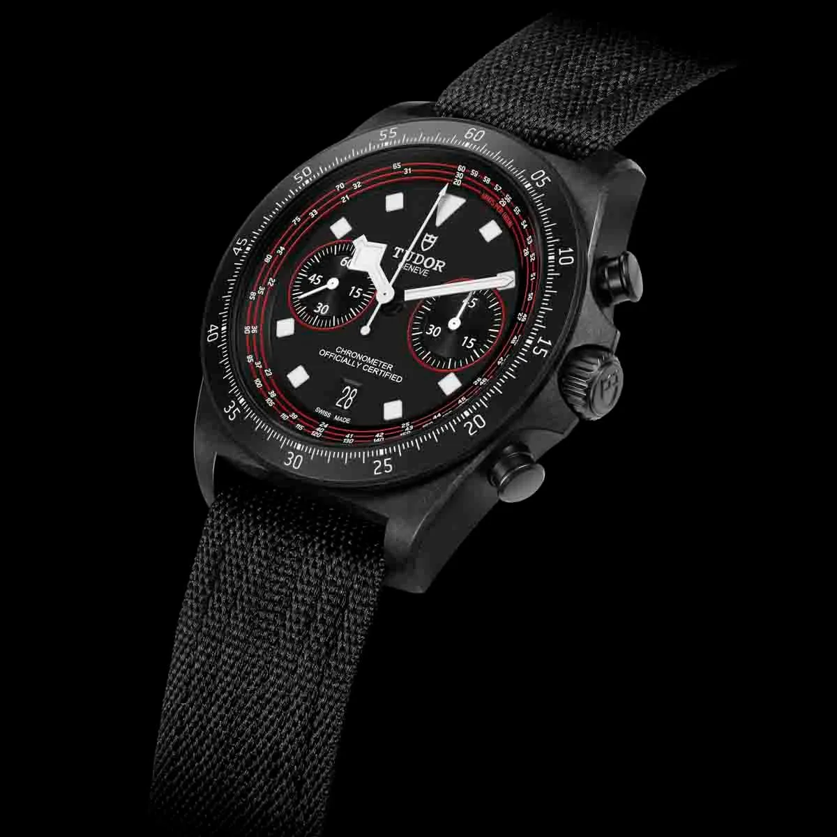 Tudor Pelagos FXD Chrono watch face with luminescent markers