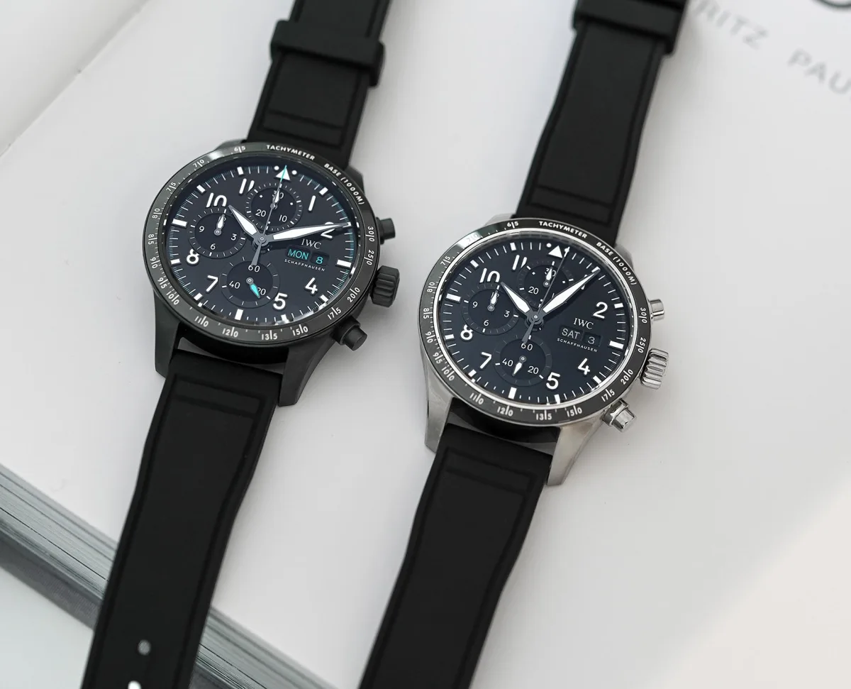 Side view of the IWC Pilot’s Watch Performance Chronograph 41 showing the case thickness