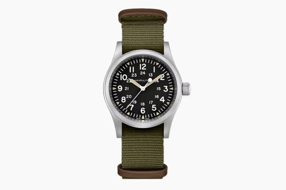 Hamilton Khaki Field Watch with 38mm matte steel case and NATO strap