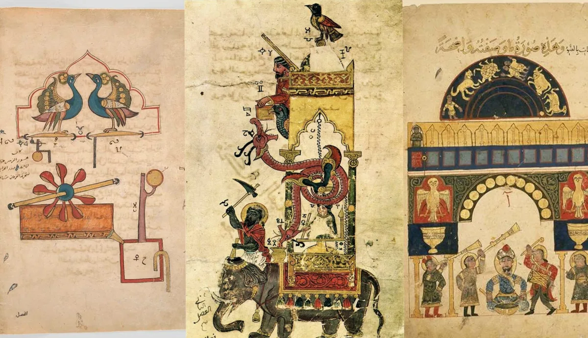 Ancient mechanical clock illustration