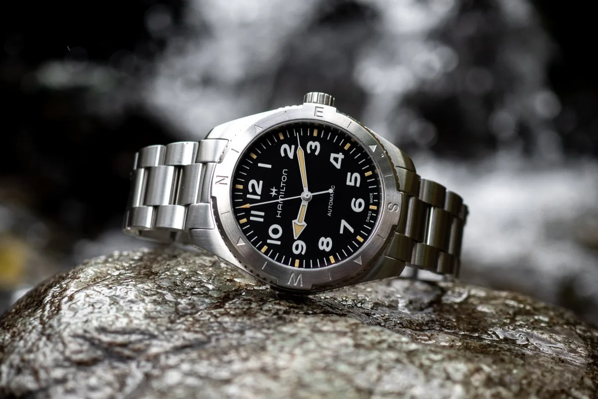 Hamilton Khaki Field Expedition blue dial on wrist