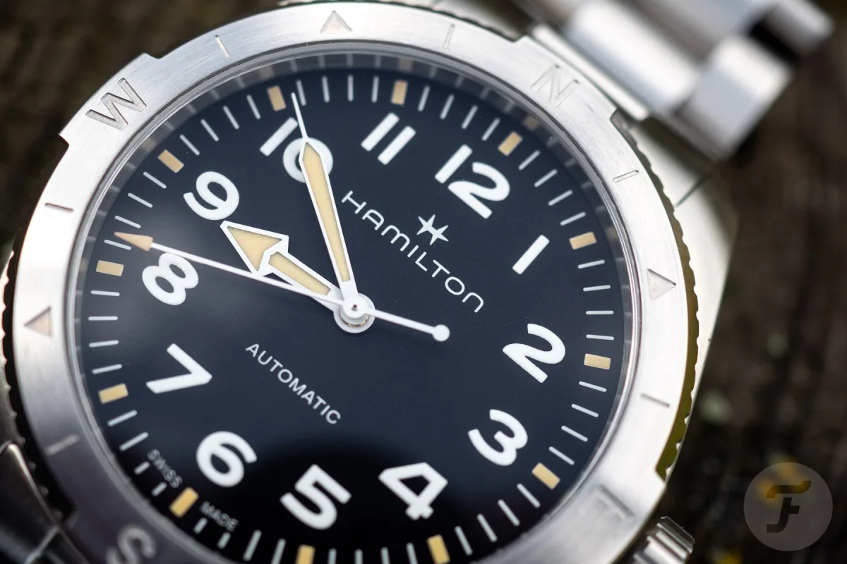 Close-up of Hamilton Khaki Field Expedition's automatic caliber H-10