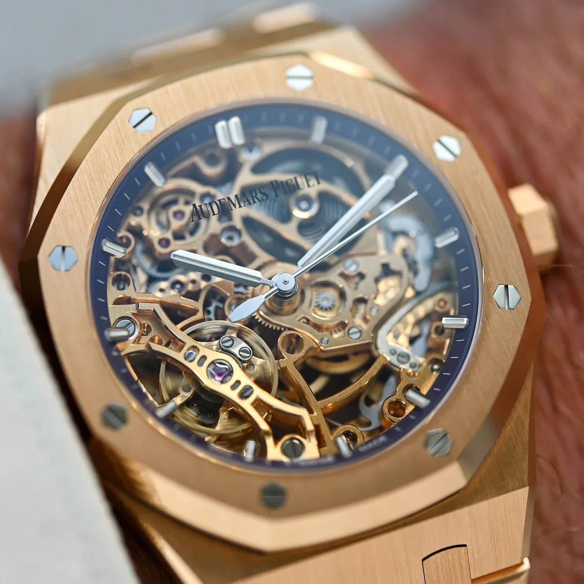 Close-up of Audemars Piguet skeletonized mechanism