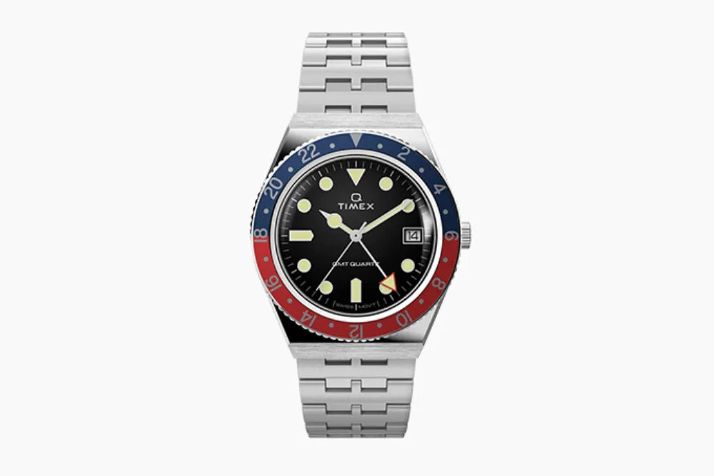 Q Timex GMT 38mm with Pepsi bezel and retro design