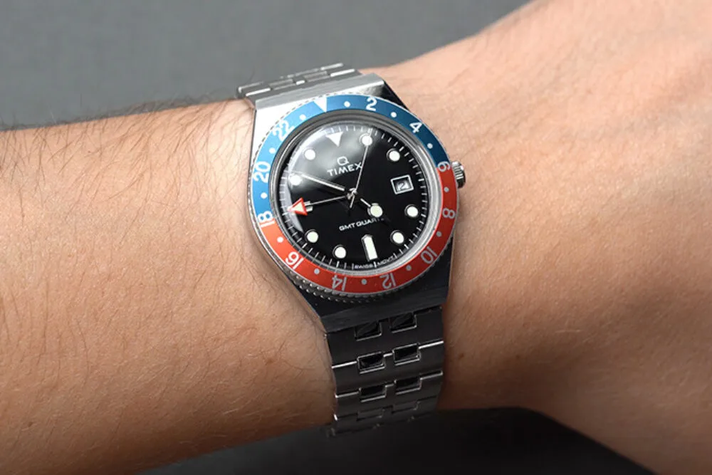 Q Timex GMT 38mm integrated bracelet and barrel case