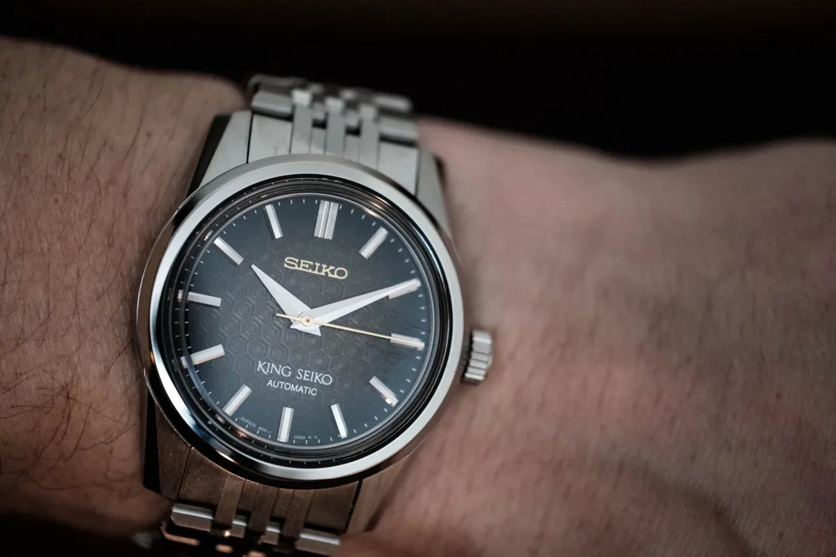 King Seiko SPB365 on wrist showing turtle shell dial