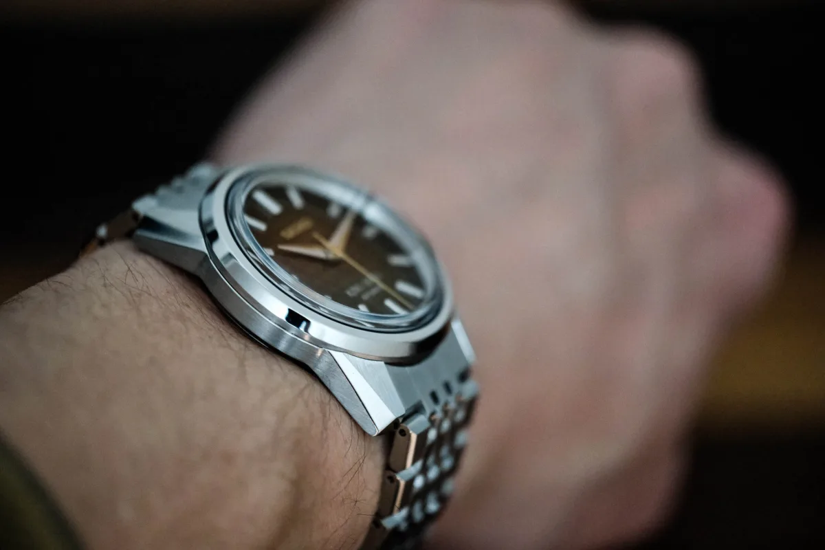 Close-up of King Seiko SPB365 bracelet and case