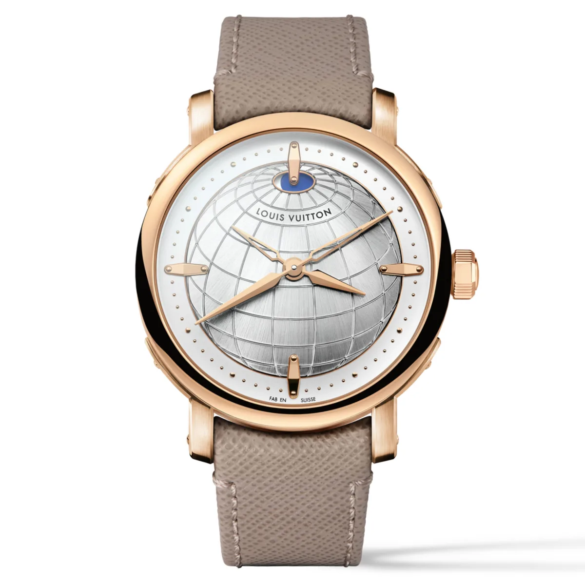 Skeletonized hands and day/night indicator of Louis Vuitton Escale Twin Zone