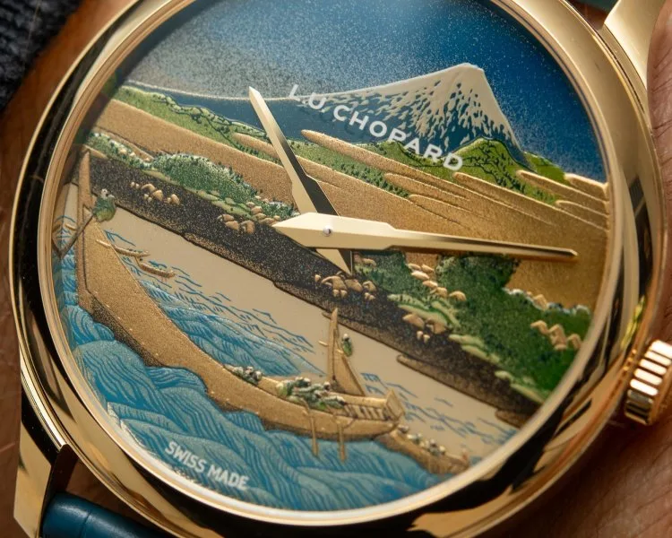 Close-up of Chopard L.U.C XP Urushi Ukiyo-e's intricate dial