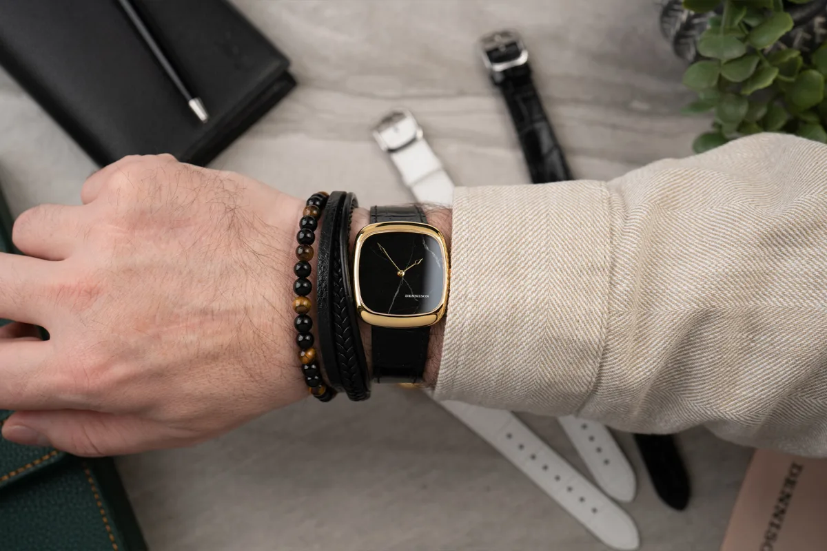 Dennison Black Marble dial with unique veining