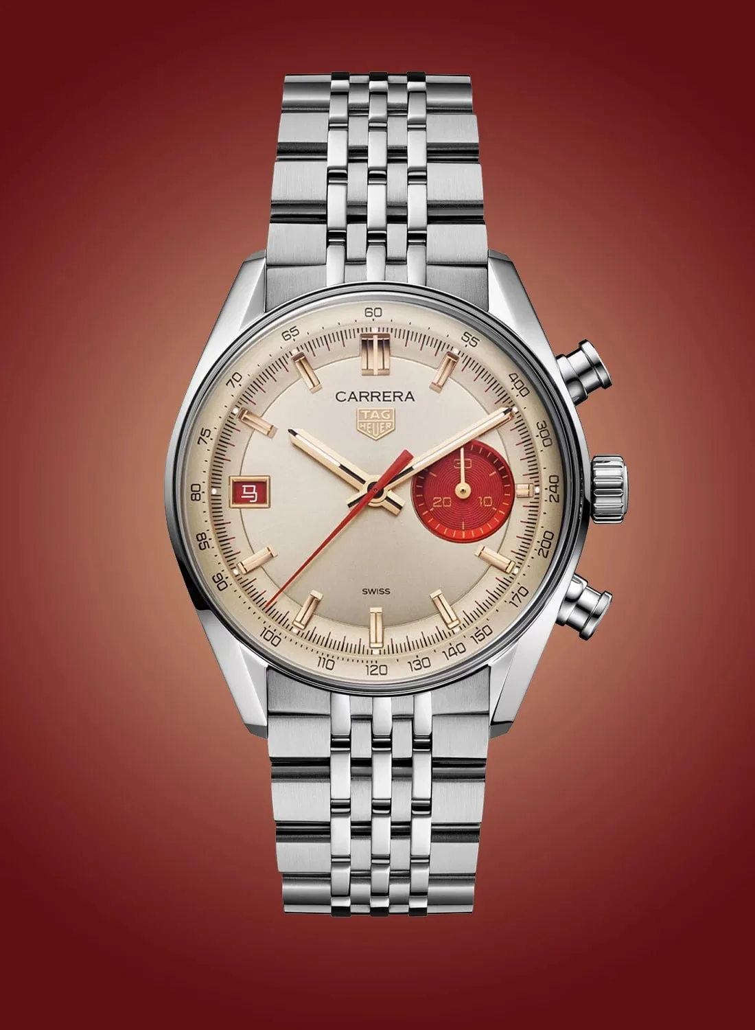 TAG Heuer Carrera Chronograph champagne dial with tachymetric scale