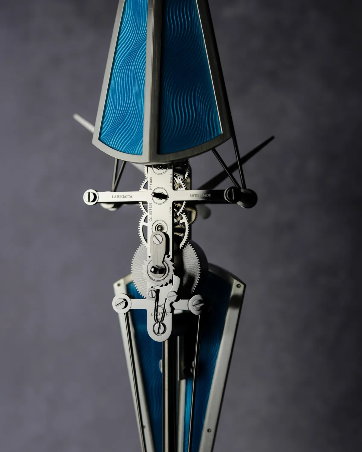 Close-up of La Regatta Clock's triangular plates