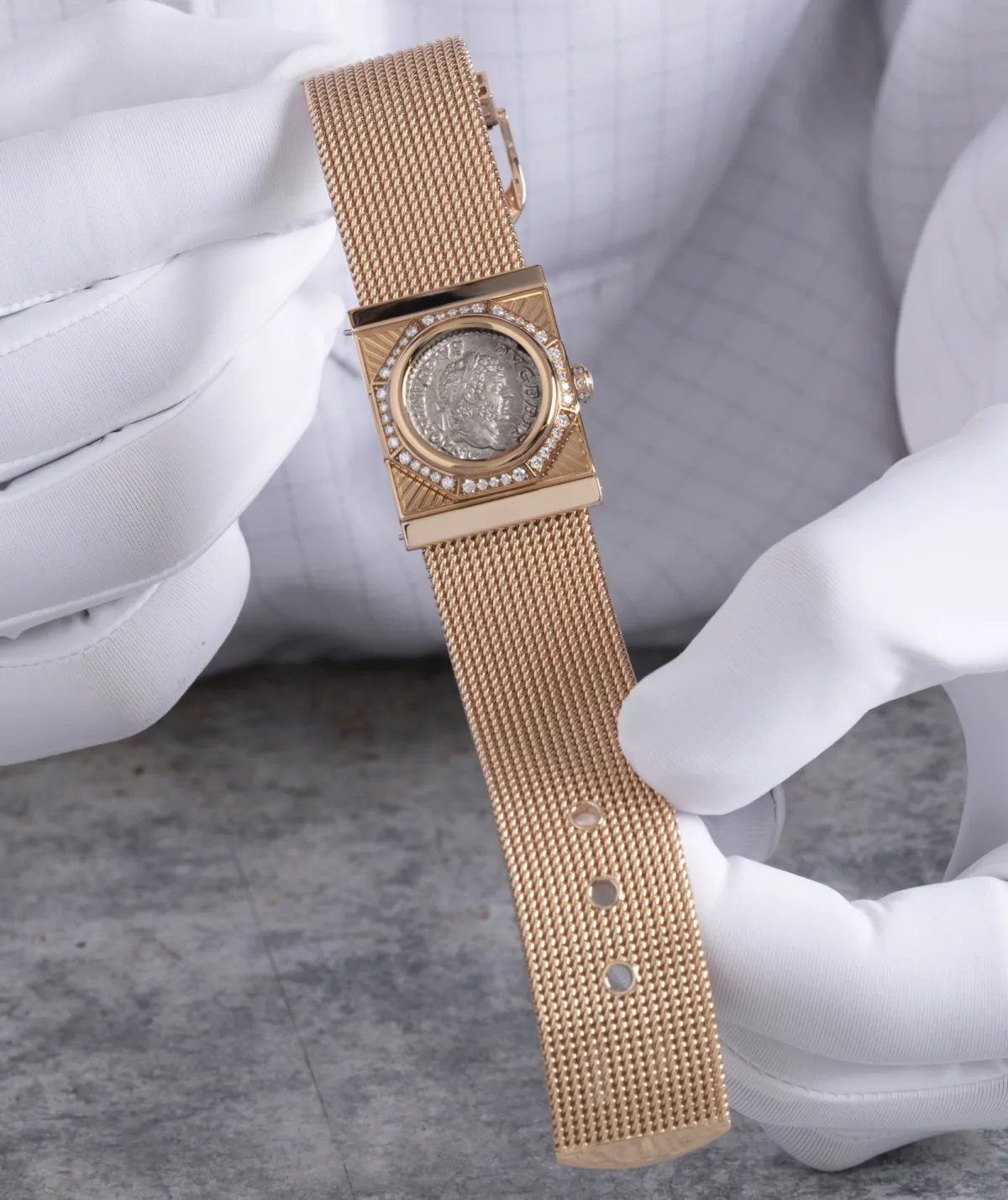 Bvlgari Maglia Milanese Monete watch with square case on Milanese bracelet