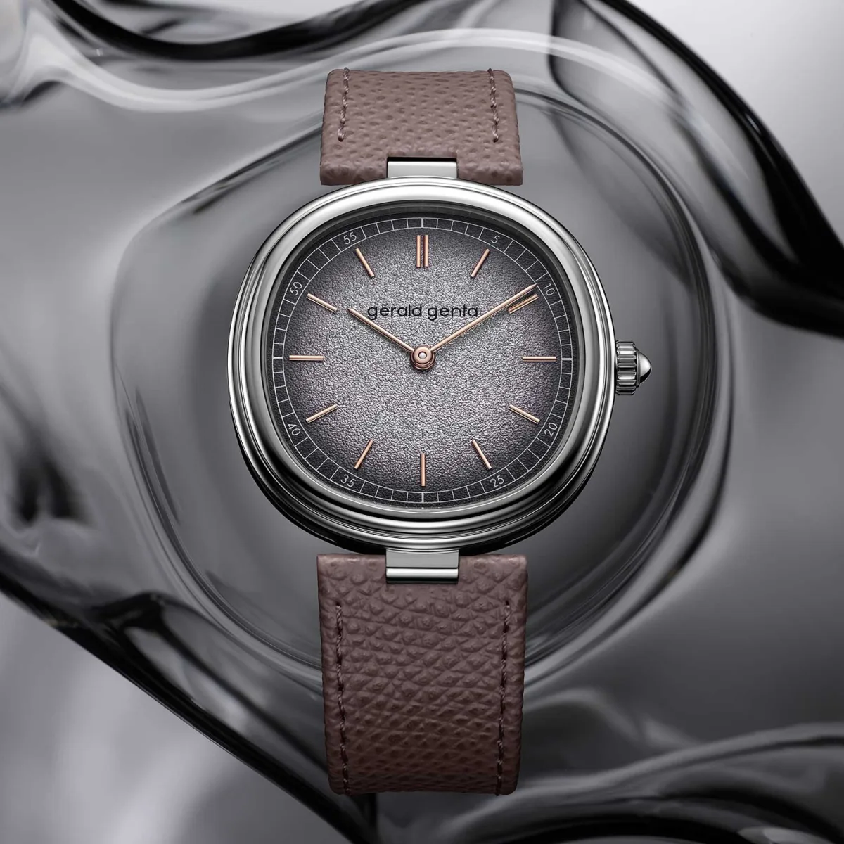 Close-up of Gerald Genta watch case and dial