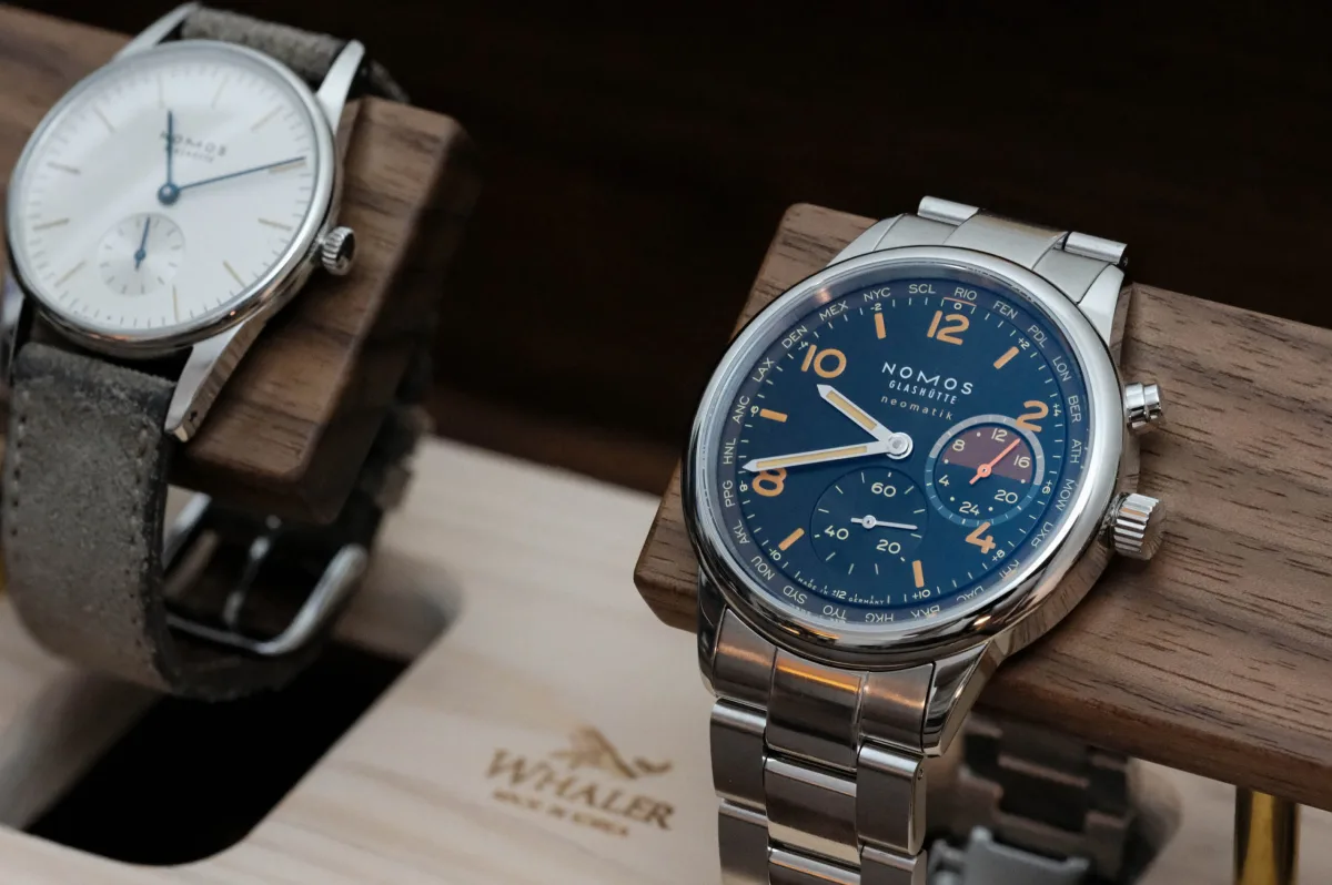 Nomos Club Sport Neomatik Worldtimer detailed dial view