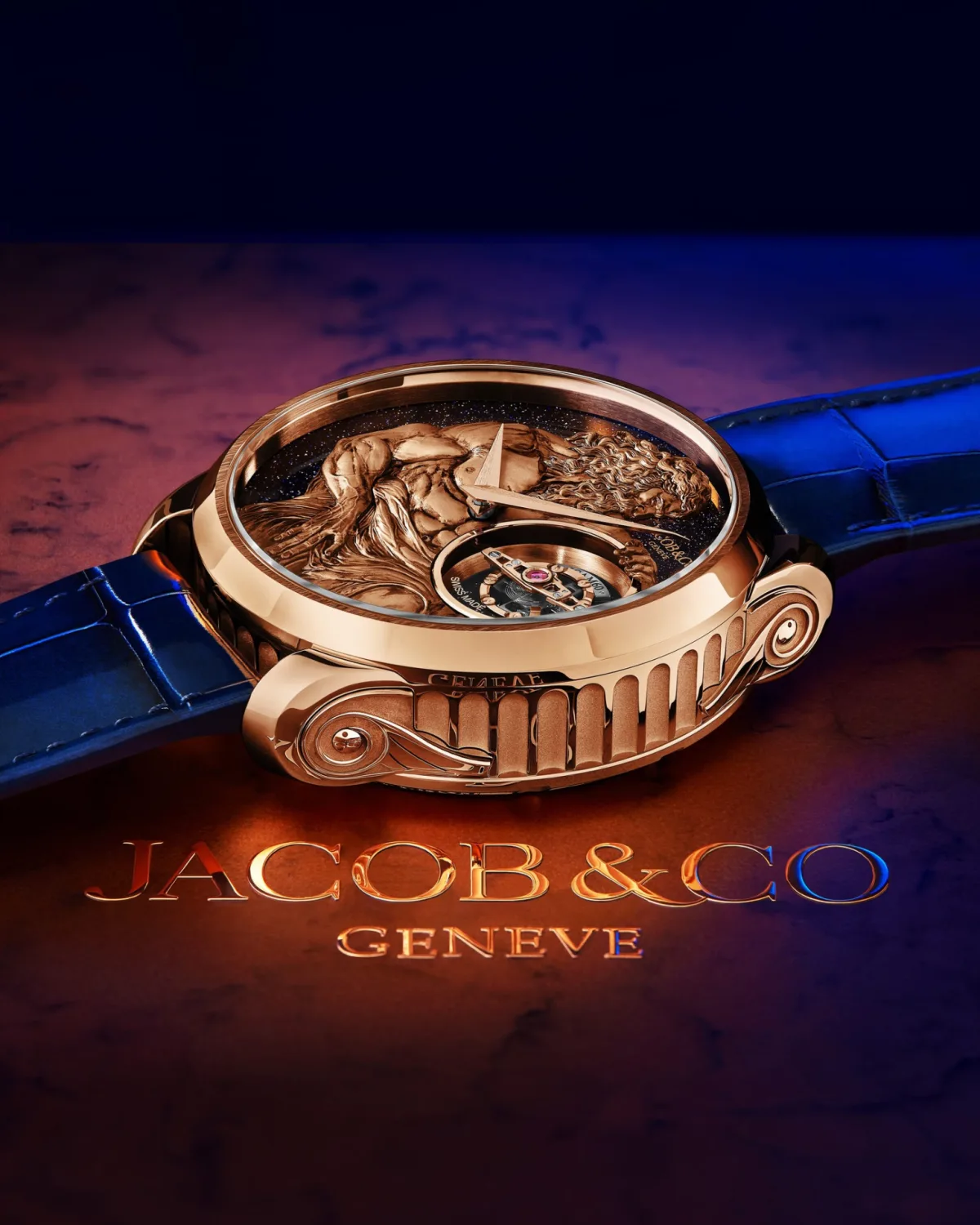 Close-up of the God of Time watch case and design