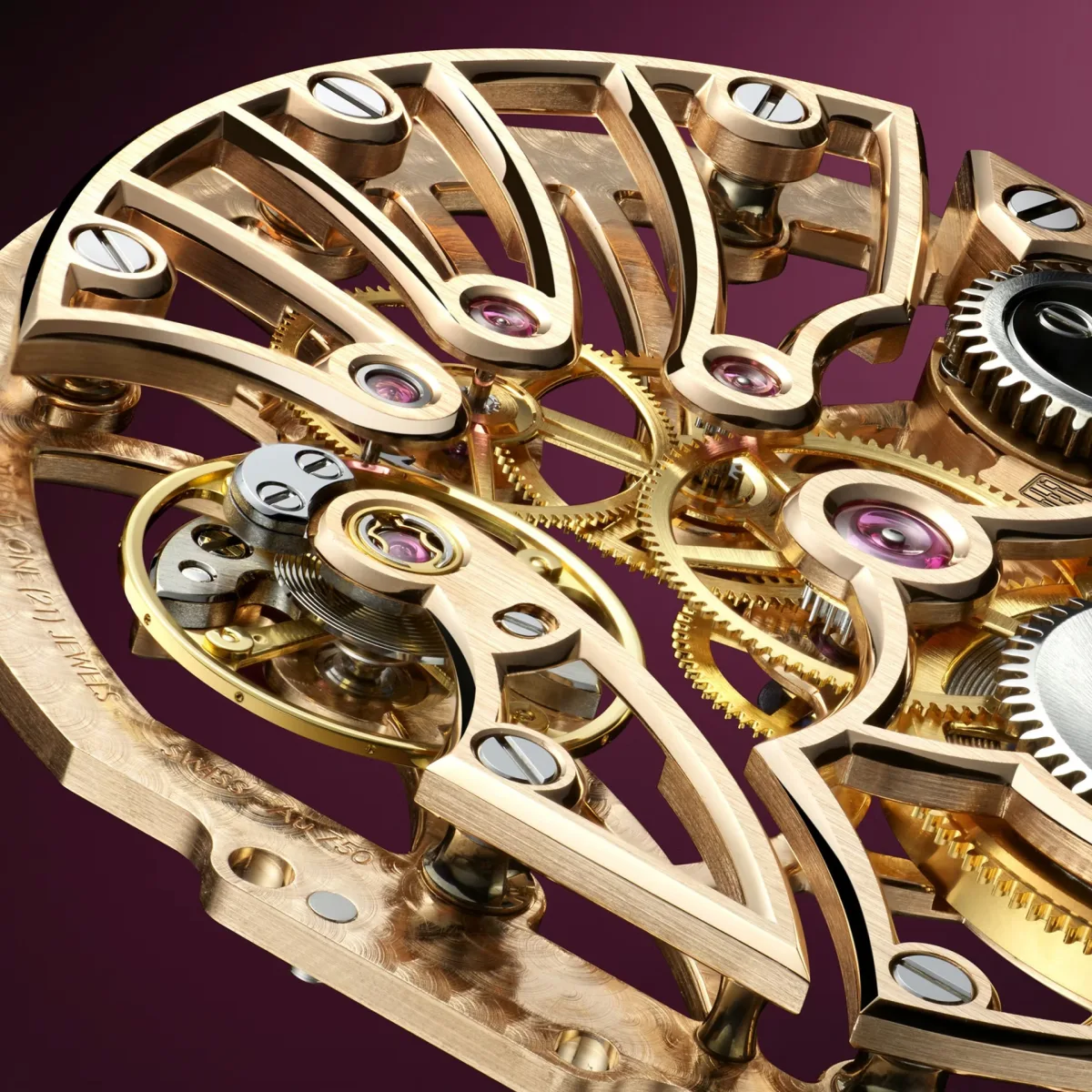 View of the skeletonized movement of the Daniel Roth watch