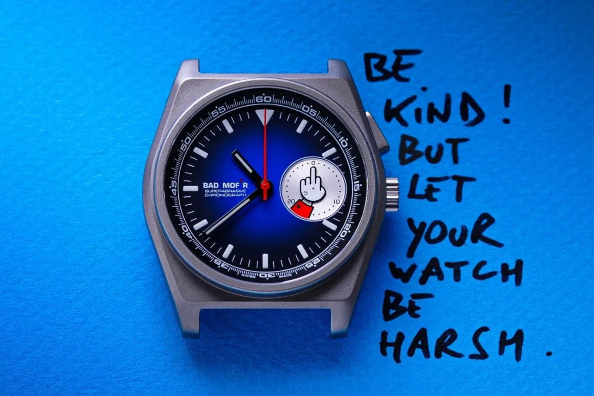 Bamford custom watch with bright and cartoon graphics