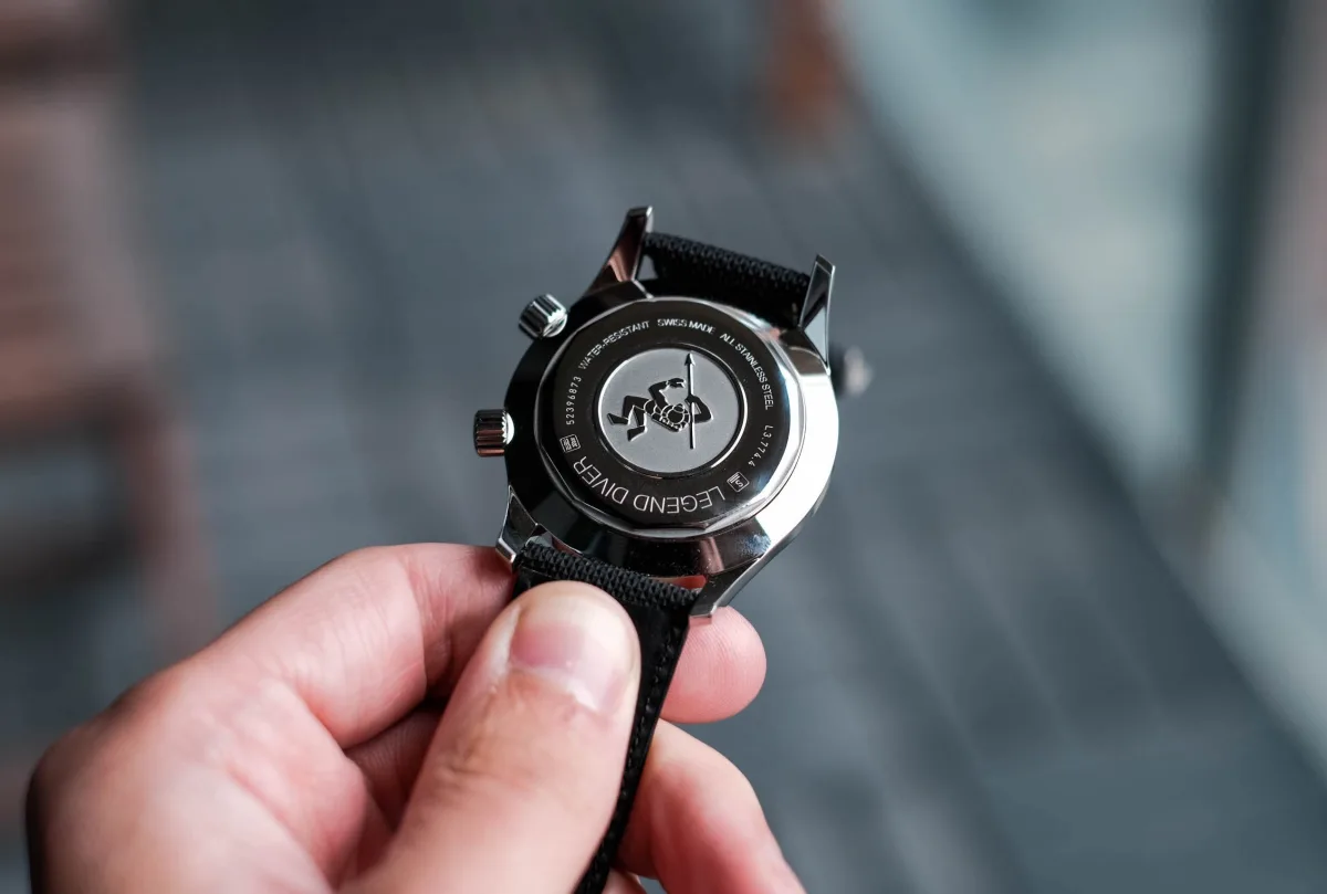 Longines Legend Diver watch showing screw-down crown