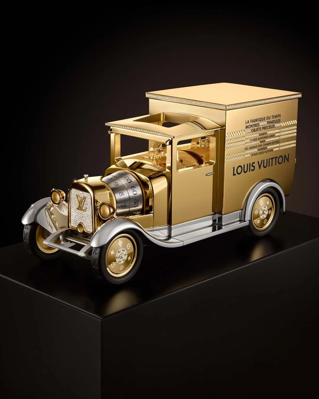 Gold-plated Louis Vuitton van clock variant
