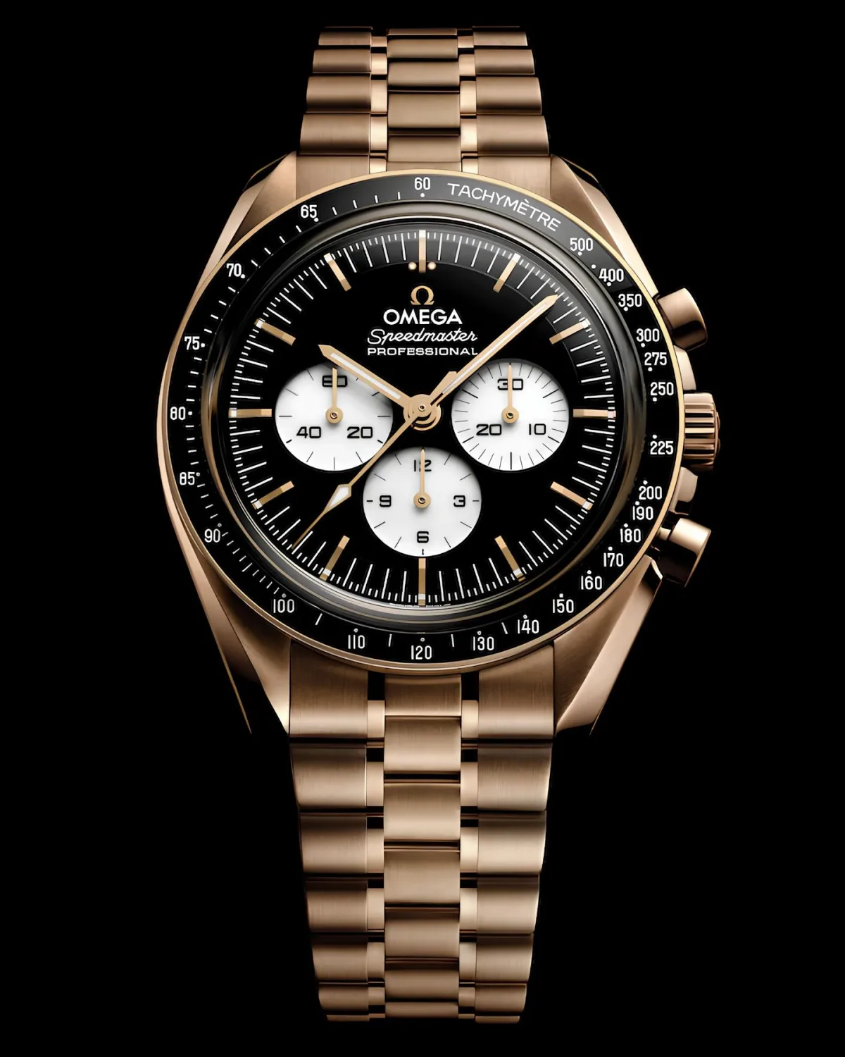 Omega Moonwatch showing ceramic bezel