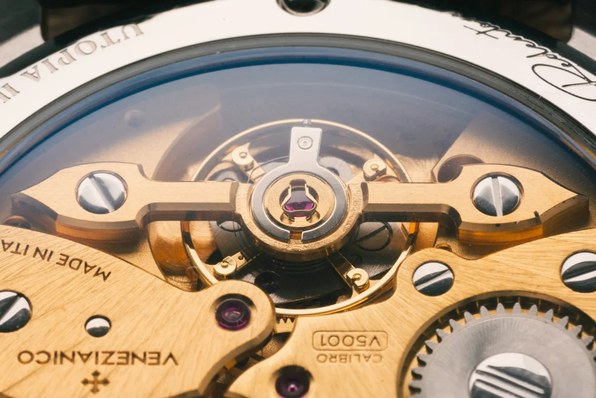 Detailed view of the V5001 caliber components and finishing