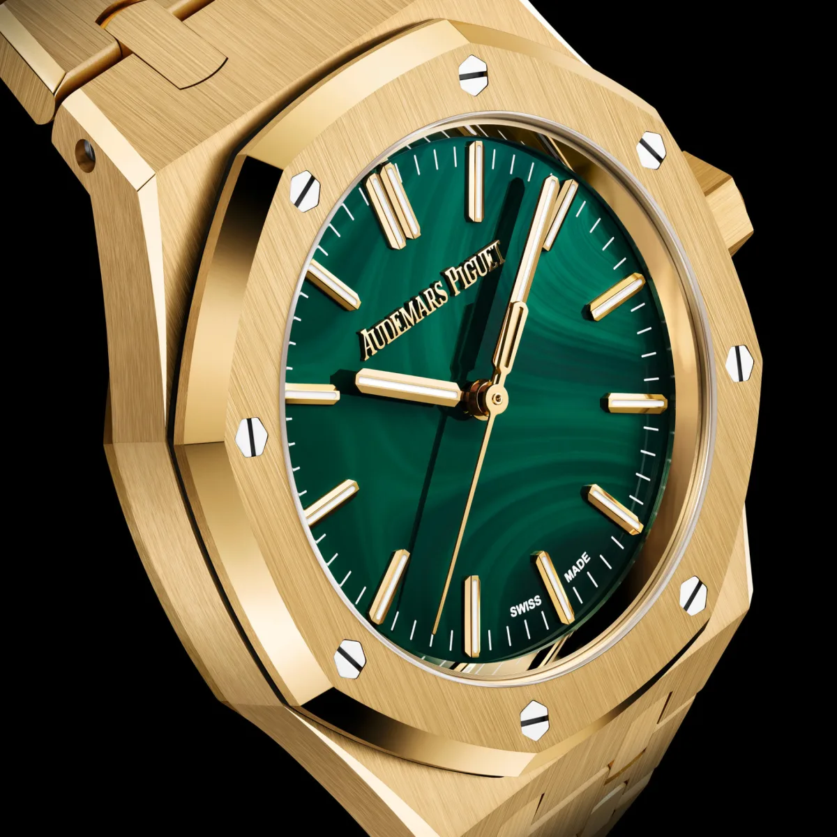 Close-up of malachite dial on Audemars Piguet Royal Oak