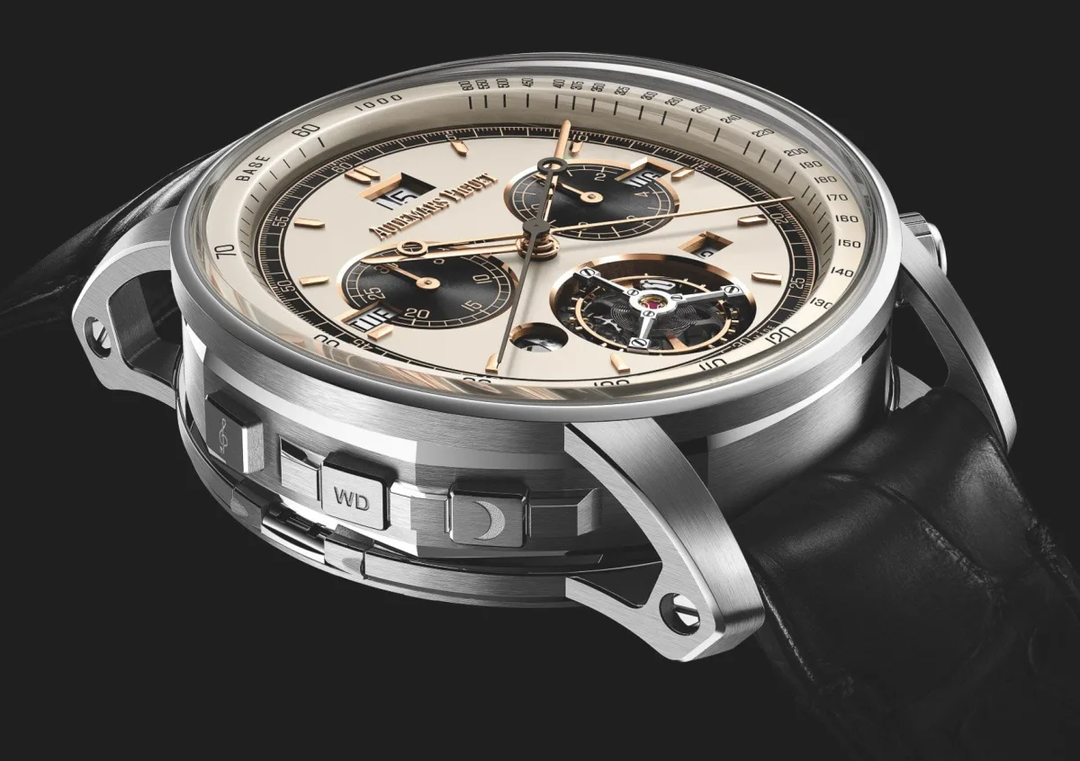 Detailed view of Audemars Piguet 150 Heritage case and buttons